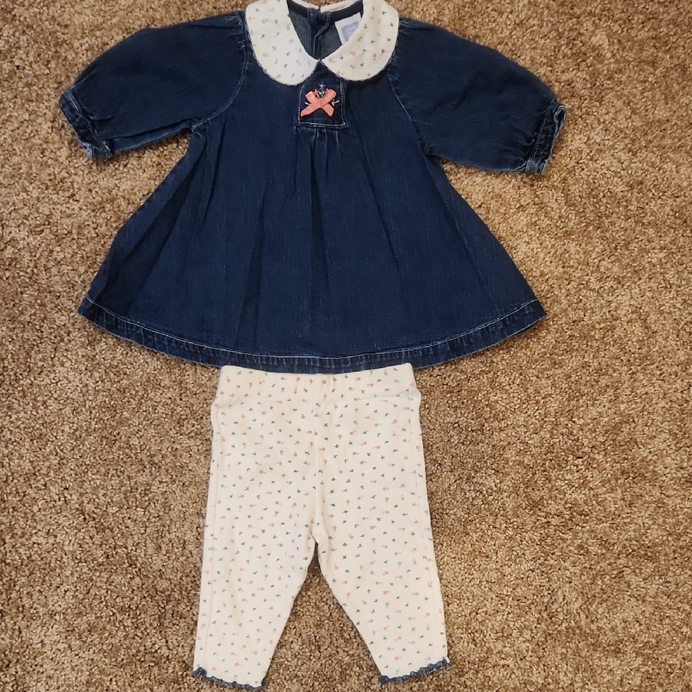 2 Piece Little Me Denim Top & Matching Pants, Size 3 Months